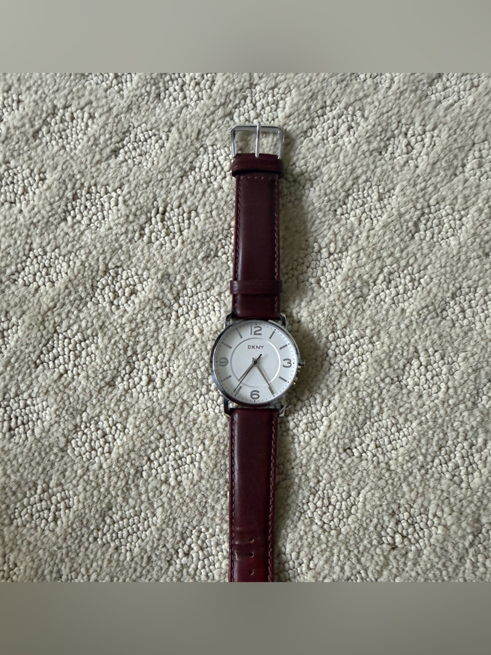 DKNY Women's Silver Dial Watch with Burgundy Leather Strap